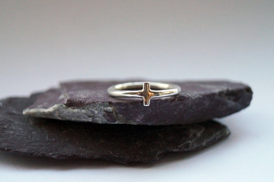 Recycled Sterling Silver Little Cross Ring ~ statement ring, geometry, shapes, unique