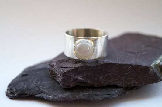 Moonstone Wide Sterling Silver Ring ~ stacking ring, unisex, men's ring, women's ring, gemstone, statement ring