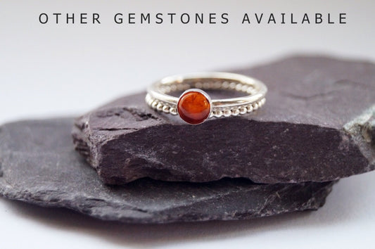 Gemstone & Beaded Recycled Sterling Silver Ring Duo ~ statement ring, stacking ring, gemstone