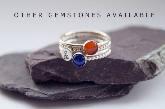 Personalised Gemstone & Stamped Sterling Silver Tower ~ statement ring, stacking ring, initial, gift, recycled, stackable, name