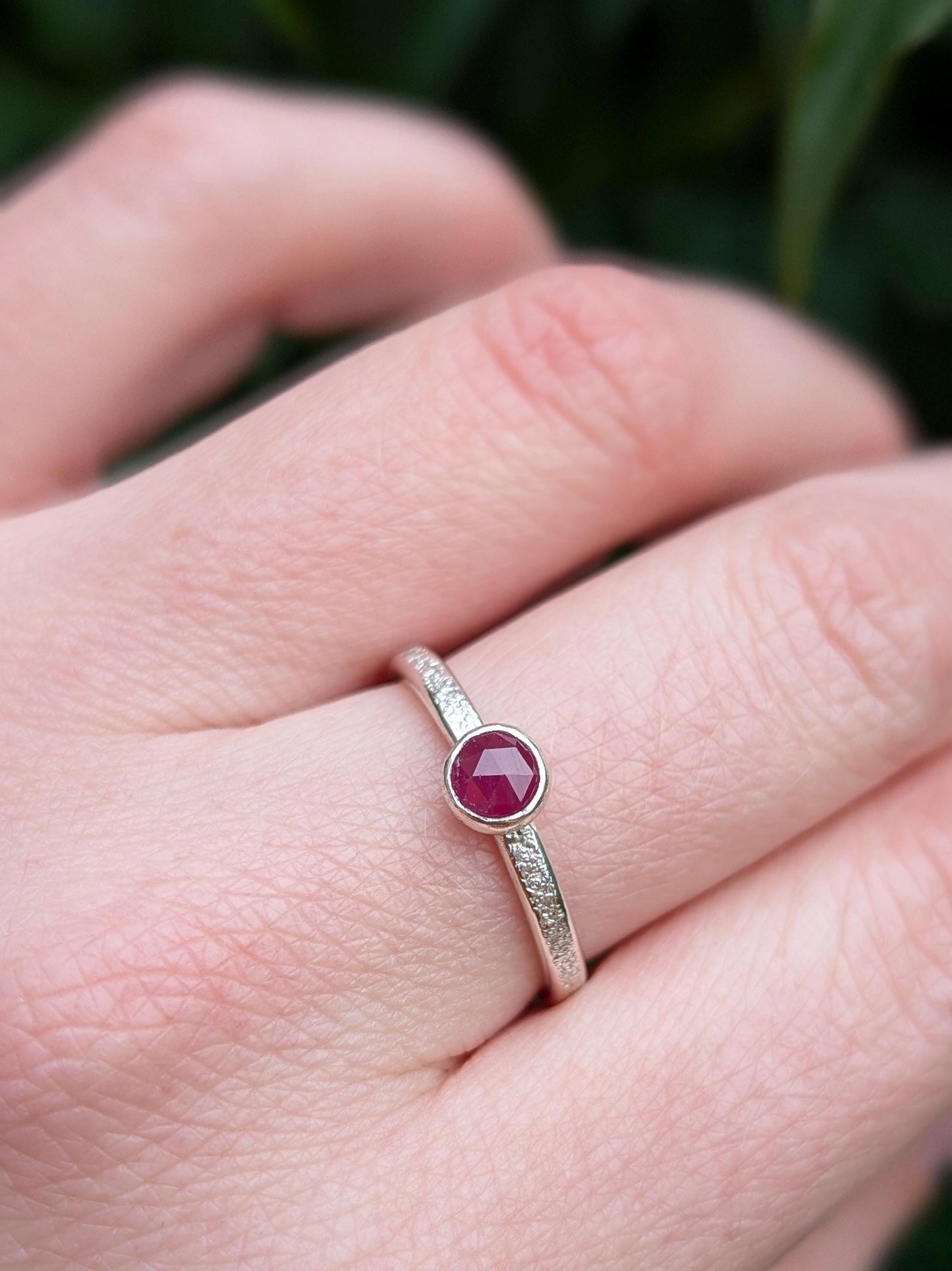 Stardust Gemstone Ruby Recycled Sterling Silver Ring ~ statement, stackable, birthstone