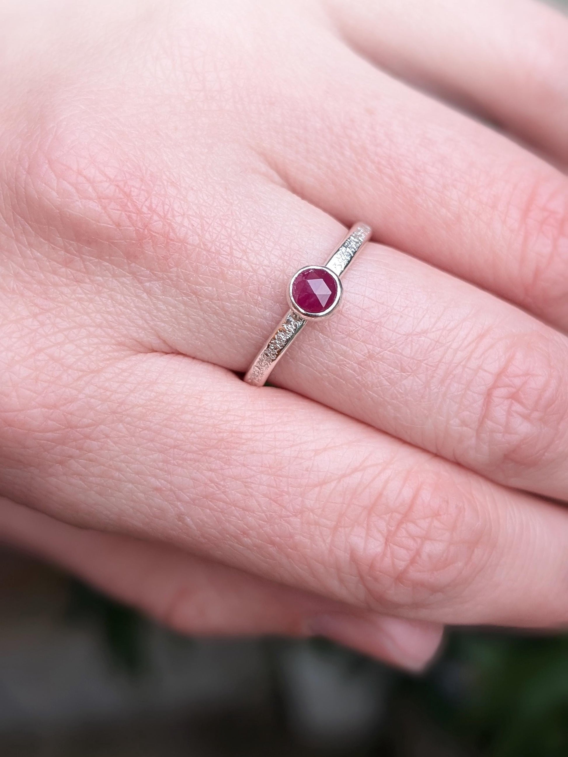 Stardust Gemstone Ruby Recycled Sterling Silver Ring ~ statement, stackable, birthstone