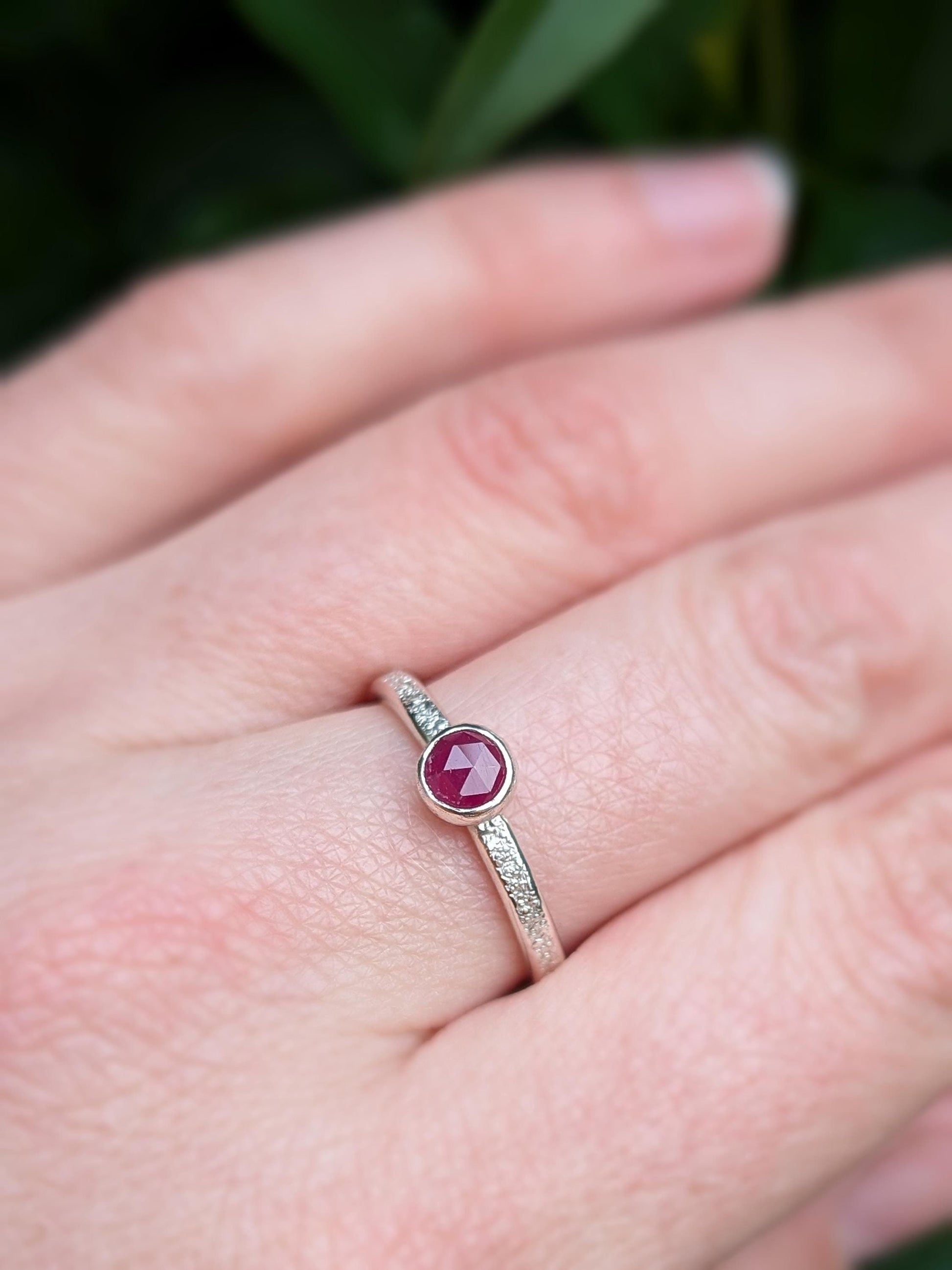 Stardust Gemstone Ruby Recycled Sterling Silver Ring ~ statement, stackable, birthstone