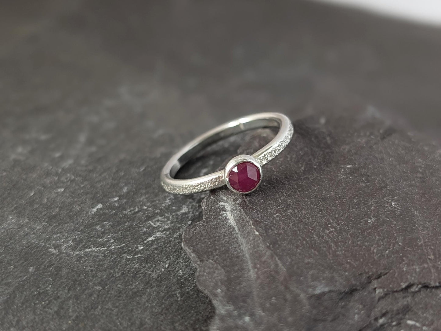 Stardust Gemstone Ruby Recycled Sterling Silver Ring ~ statement, stackable, birthstone