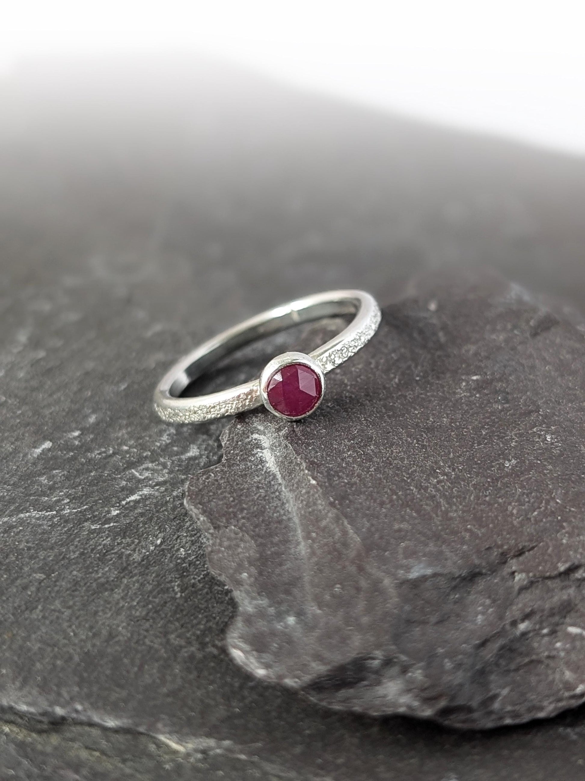 Stardust Gemstone Ruby Recycled Sterling Silver Ring ~ statement, stackable, birthstone