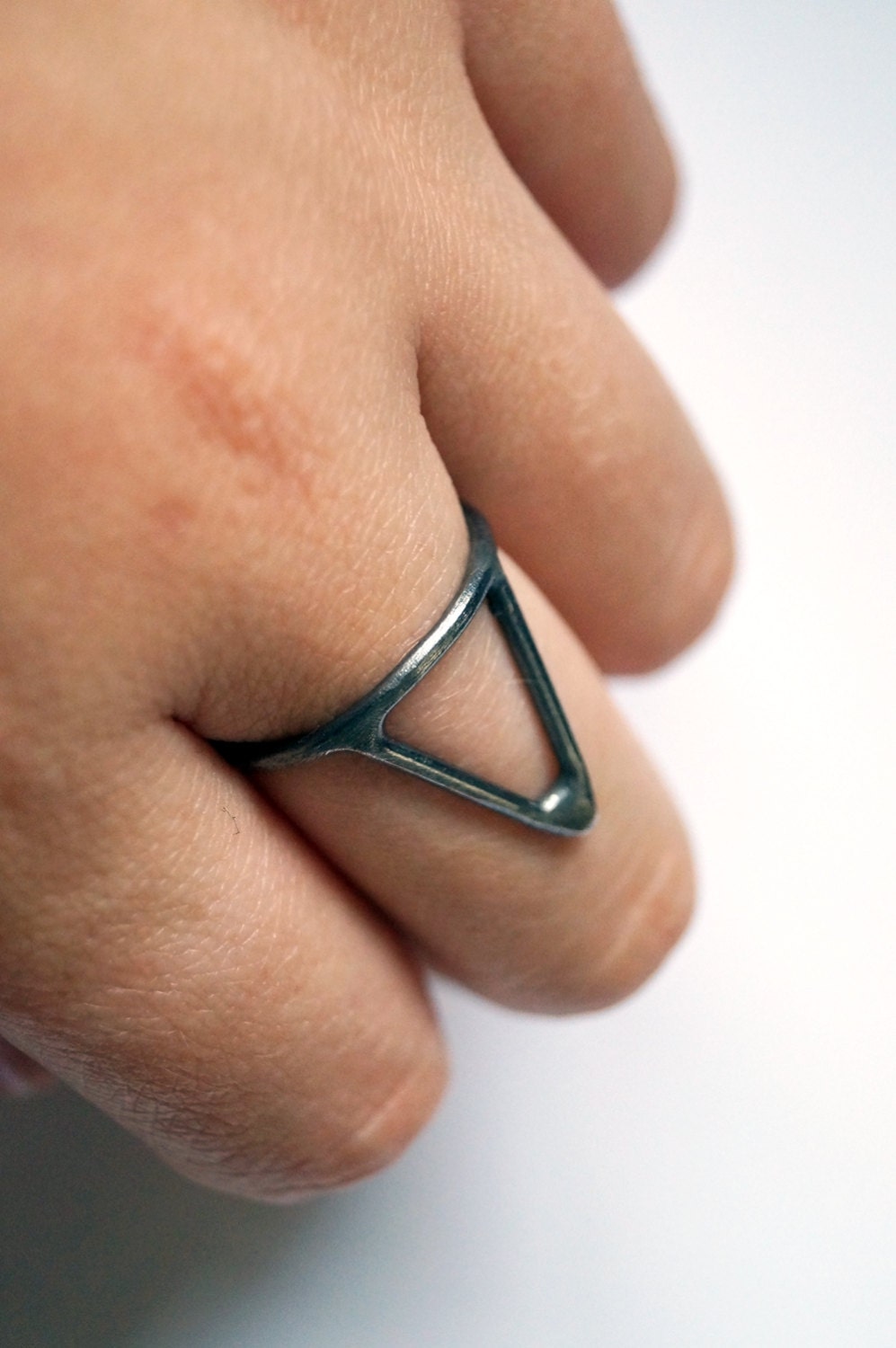 Recycled Sterling Silver Three Points Ring ~ stacking ring, triangle, geometry