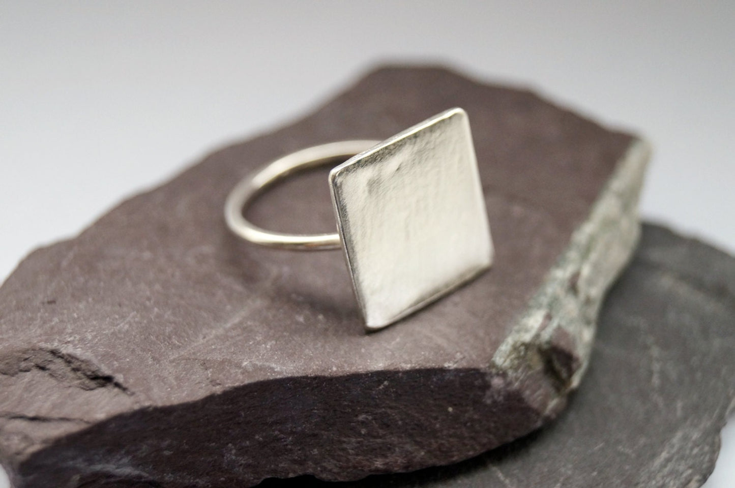 Recycled Sterling Silver Big Square Ring ~ stacking ring, triangle, geometry