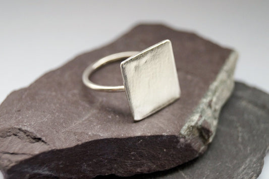 Recycled Sterling Silver Big Square Ring ~ stacking ring, triangle, geometry