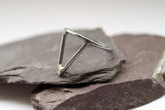 Recycled Sterling Silver Three Points Ring ~ stacking ring, triangle, geometry