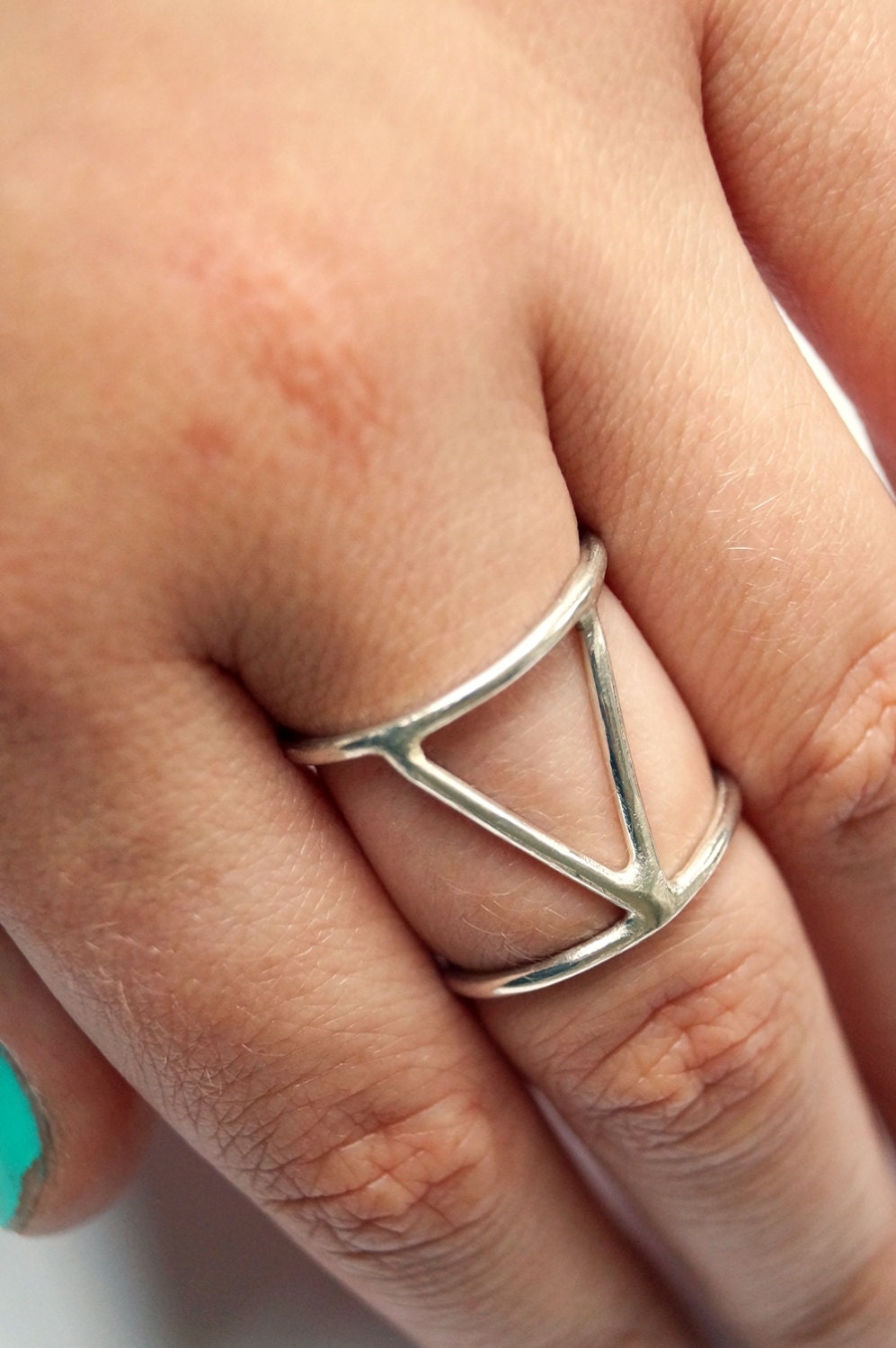 Recycled Sterling Silver Three Points Cage Ring ~ statement ring, triangle, geometry