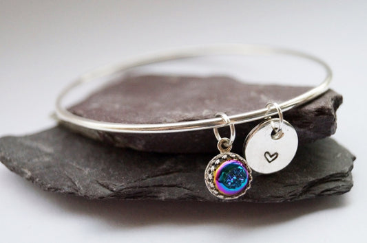 Drusy Personalised Sterling Silver Bangle ~ gemstone, modern, personalised, custom, wedding, gift, birthday, recycled, name