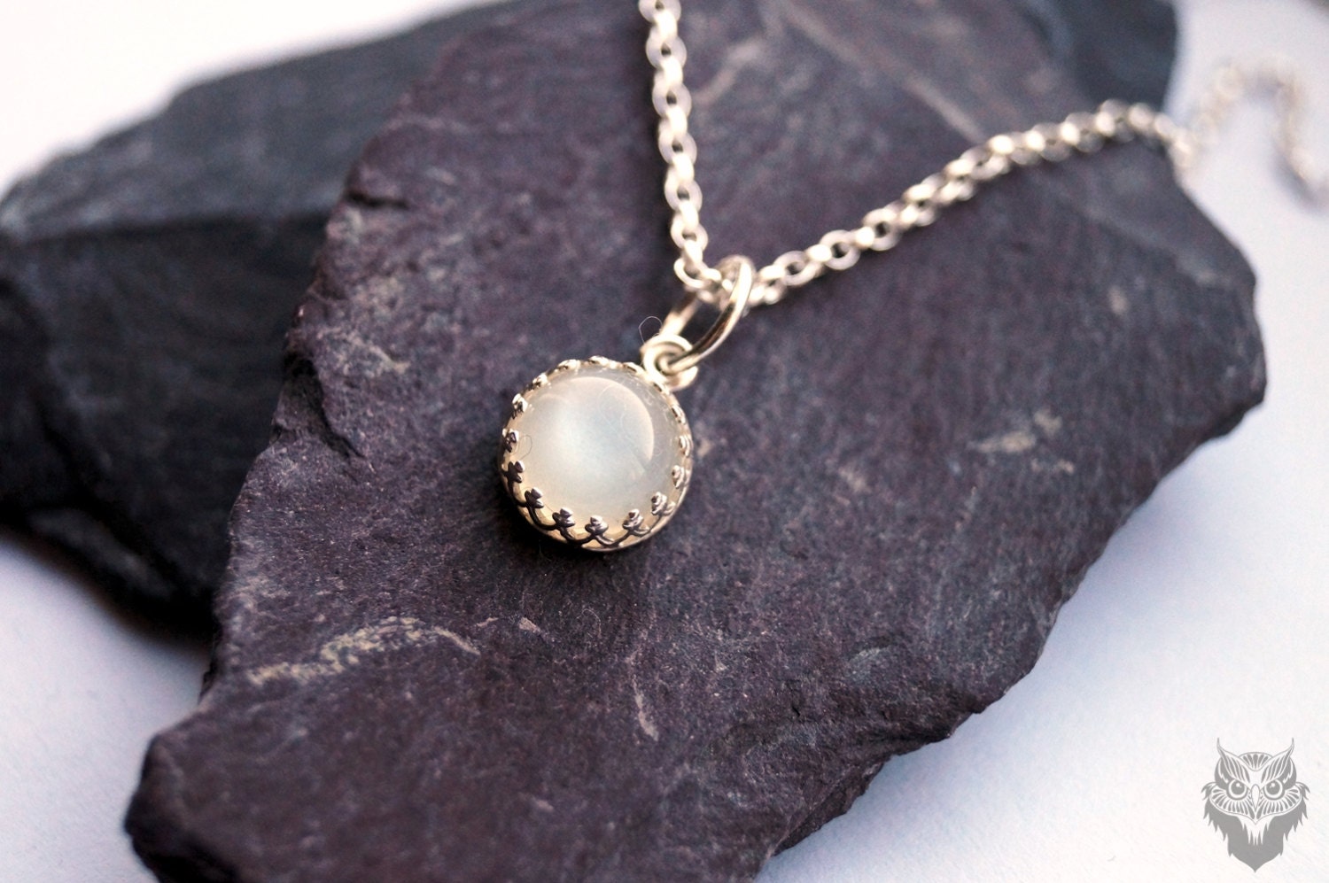 Sterling Silver Gemstone Crown Necklace ~ moonstone, birthstone, gemstone, modern, delicate, bridesmaid, wedding