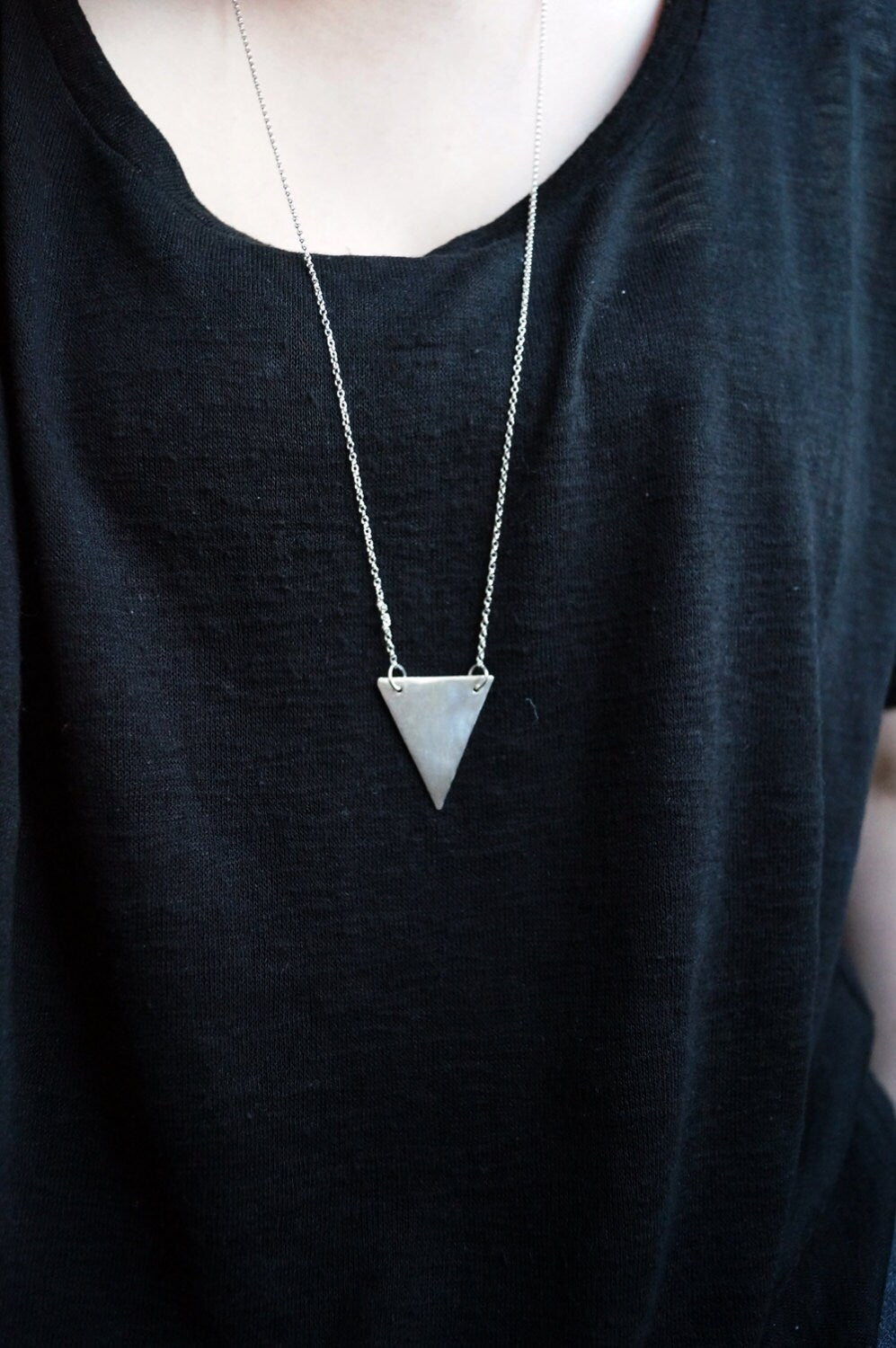 Large Triangle Sterling Silver Necklace ~ modern, geometric, triangle, pendant, recycled