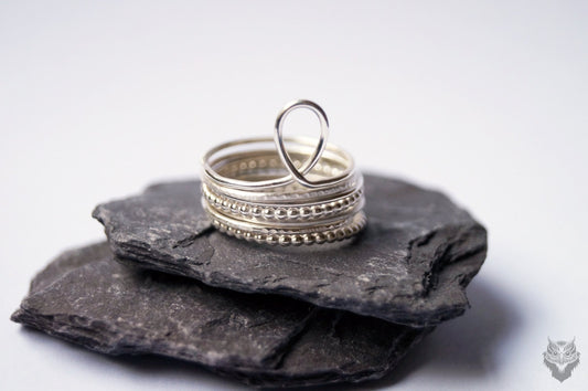 Seven Skinny Recycled Sterling Silver Stacking Rings - hammered, silver bands, oxidised, stackable, thin rings, thin band, textured