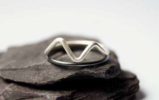 Recycled Sterling Silver Misty Mountains II Stacking Rings - hammered, silver bands, oxidised, mountains, stackable, recycled