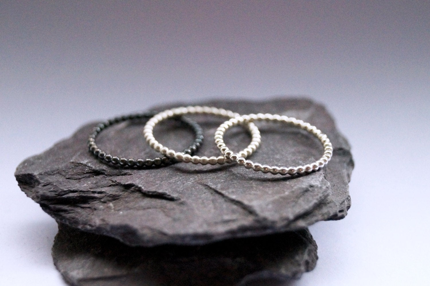 Three Ombre Beaded Recycled Sterling Silver Stacking Rings ~ stackable