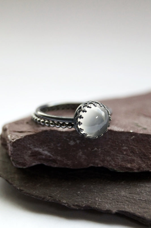 Gothic Crown Moonstone Recycled Sterling Silver Ring Stack ~ statement ring, stacking ring, gemstone, gothic, oxidised