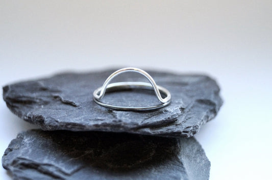 Recycled Sterling Silver Semicircle Stacking Rings - silver bands, oxidised, stackable, circle, moon