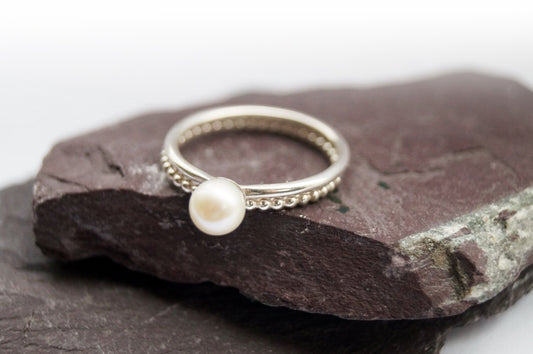 Freshwater Pearl & Beaded Duo ~ statement ring, stacking ring, gemstone, unique, pearl, wedding, bridesmaid, bands, recycled