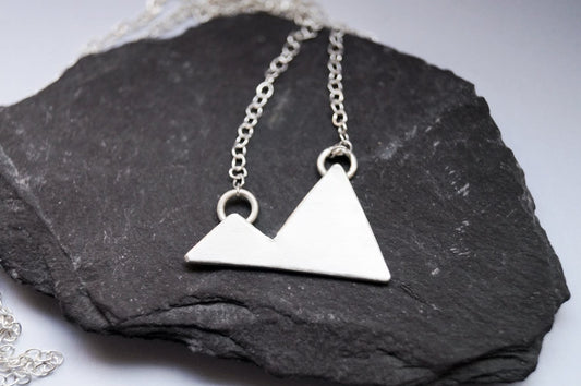 Two Little Mountains Sterling Silver Necklace ~ modern, geometric, triangle, pendant, recycled