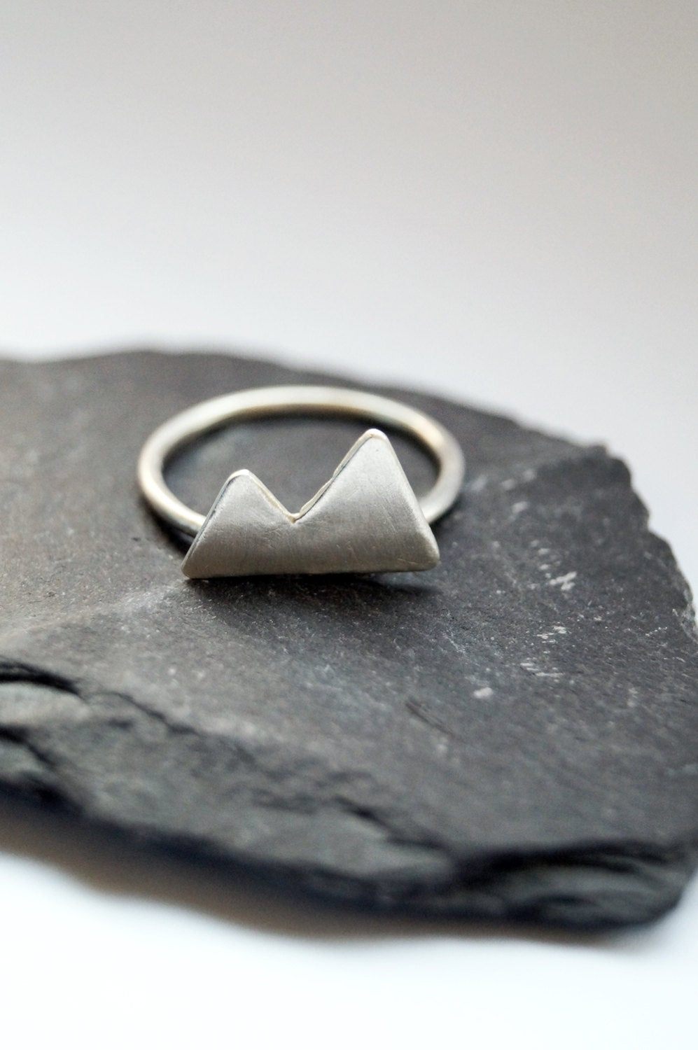 Recycled Sterling Silver Two Peaks Ring ~ stacking ring, triangle, geometry, modern, statement, mountain