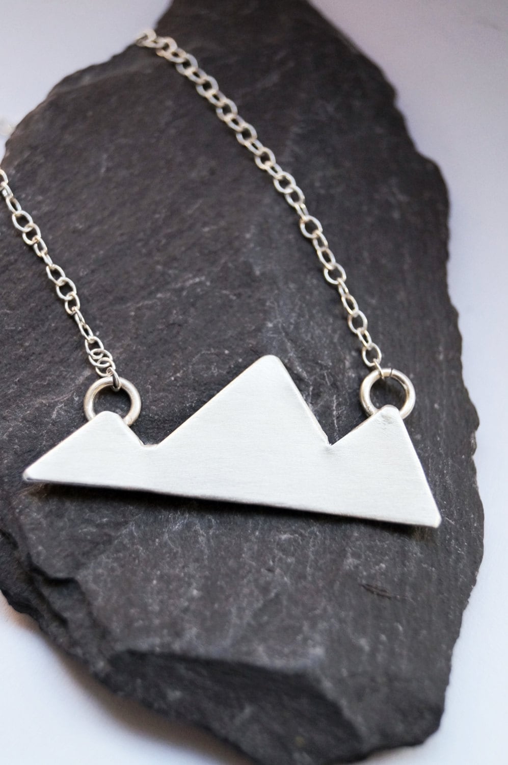 Three Little Mountains Sterling Silver Necklace ~ modern, geometric, triangle, pendant, nature, statement