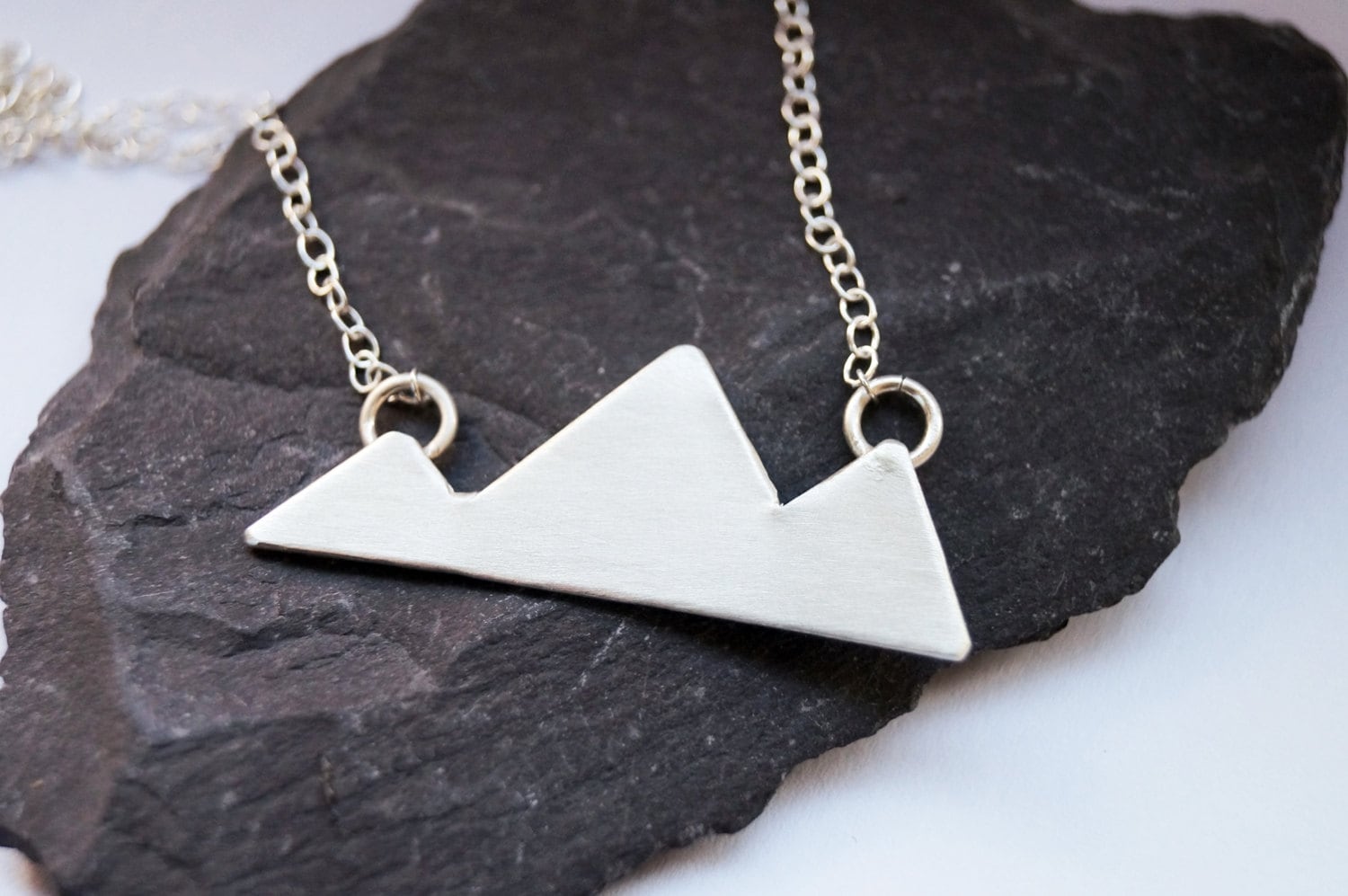 Three Little Mountains Sterling Silver Necklace ~ modern, geometric, triangle, pendant, nature, statement