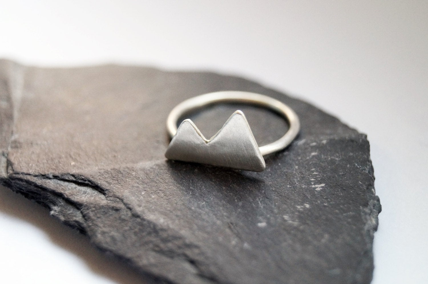 Recycled Sterling Silver Two Peaks Ring ~ stacking ring, triangle, geometry, modern, statement, mountain