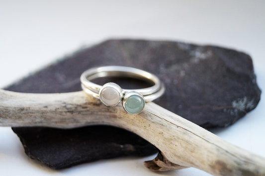 Moonstone & Aventurine Recycled Sterling Silver Stacking Rings ~ statement ring, stacking ring, gemstone, birthstone