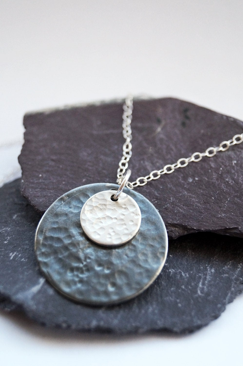 Big Moon, Little Moon Sterling Silver Necklace ~ stars, space, cosmos, modern, simple, large, statement, moon