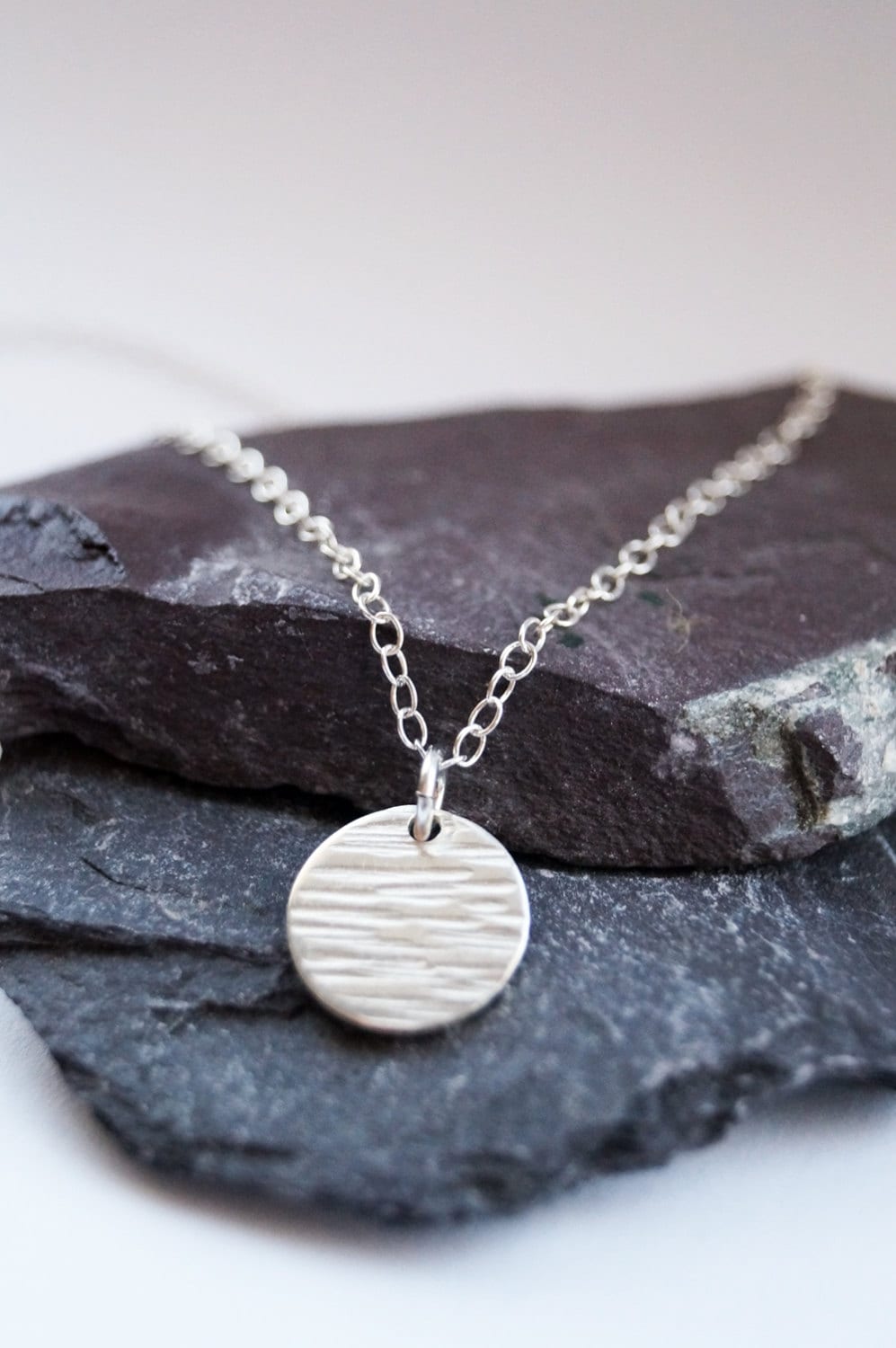 Sterling Silver Hammered Disc Necklace ~ minimal, modern, delicate, bridesmaid, wedding