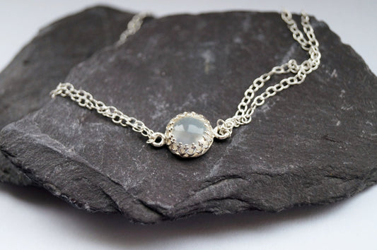 Moonstone Crown Sterling Silver Chain Bracelet ~ simple, modern, stacking, wedding, bridesmaids, gemstone, chain, bracelet