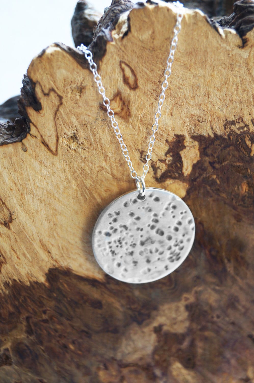 Sterling Silver Moon Necklace ~ stars, space, cosmos, modern, simple, large, statement, moon