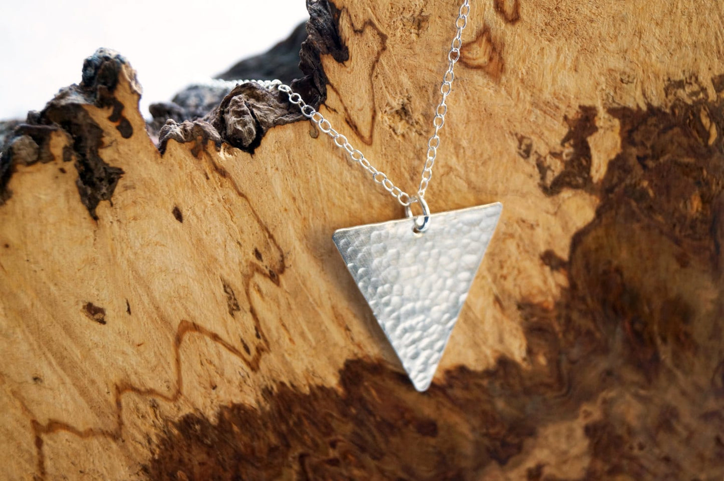 Dimpled Large Triangle Sterling Silver Necklace ~ modern, geometric, triangle, pendant, minimal, statement, texture, recycled