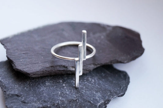 Recycled Sterling Silver Minimal Lightning Bolt Ring ~ stacking ring, triangle, geometry, modern, statement ring, science, bold, silver