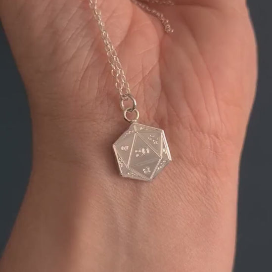 D20 Sterling Silver Engraved Necklace ~ gaming gift, tabletop, boardgame, dnd, d&d, ttrpg