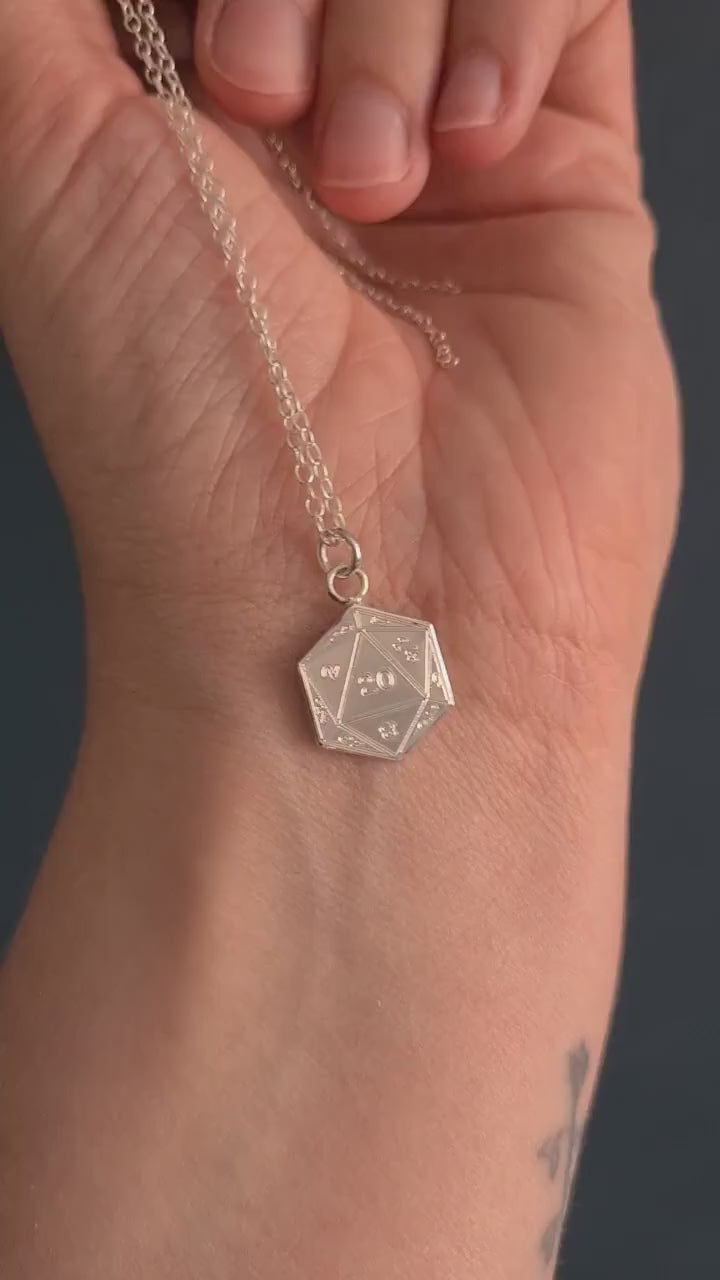 D20 Sterling Silver Engraved Necklace ~ gaming gift, tabletop, boardgame, dnd, d&d, ttrpg